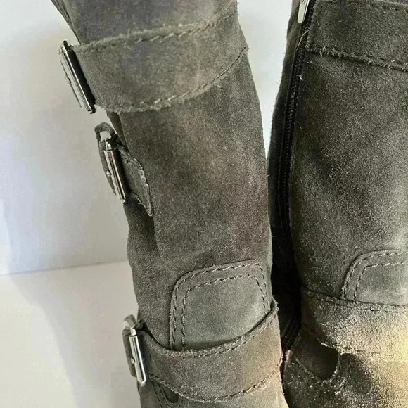 Mark Fisher Boots Women’s 8 Grey Suede Double Buckle Zipper Moto - Picture 10 of 13